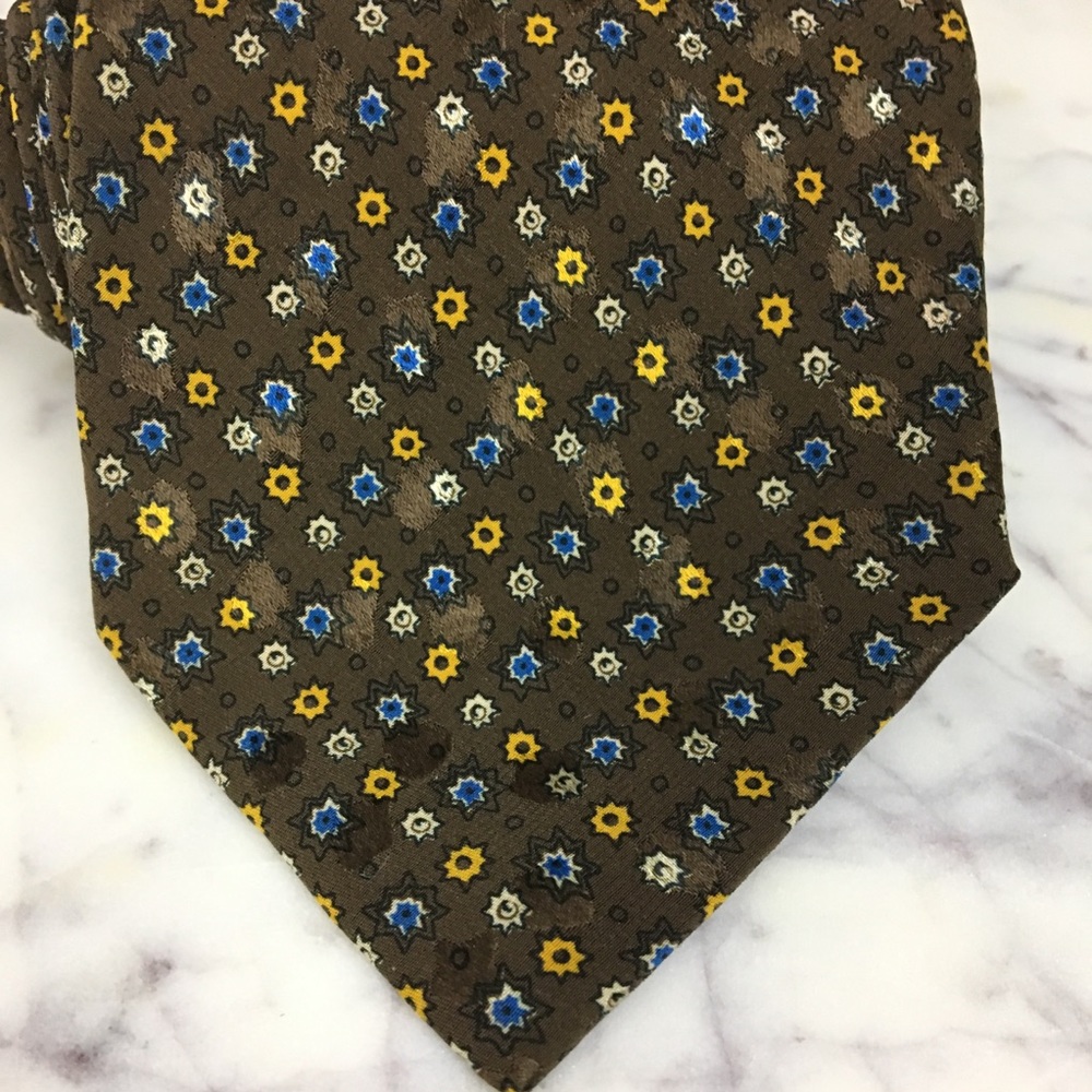 Brioni Luxury Silk tie geometric print blue yellow - Picture 2 of 5